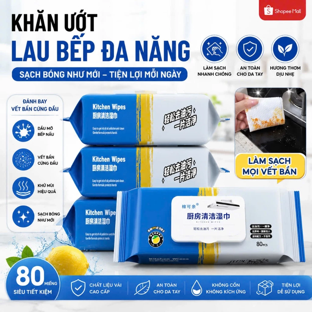 [ COMBO 3 GÓI ] Khăn ướt lau bếp đa năng mềm mại thân thiện an toàn với da