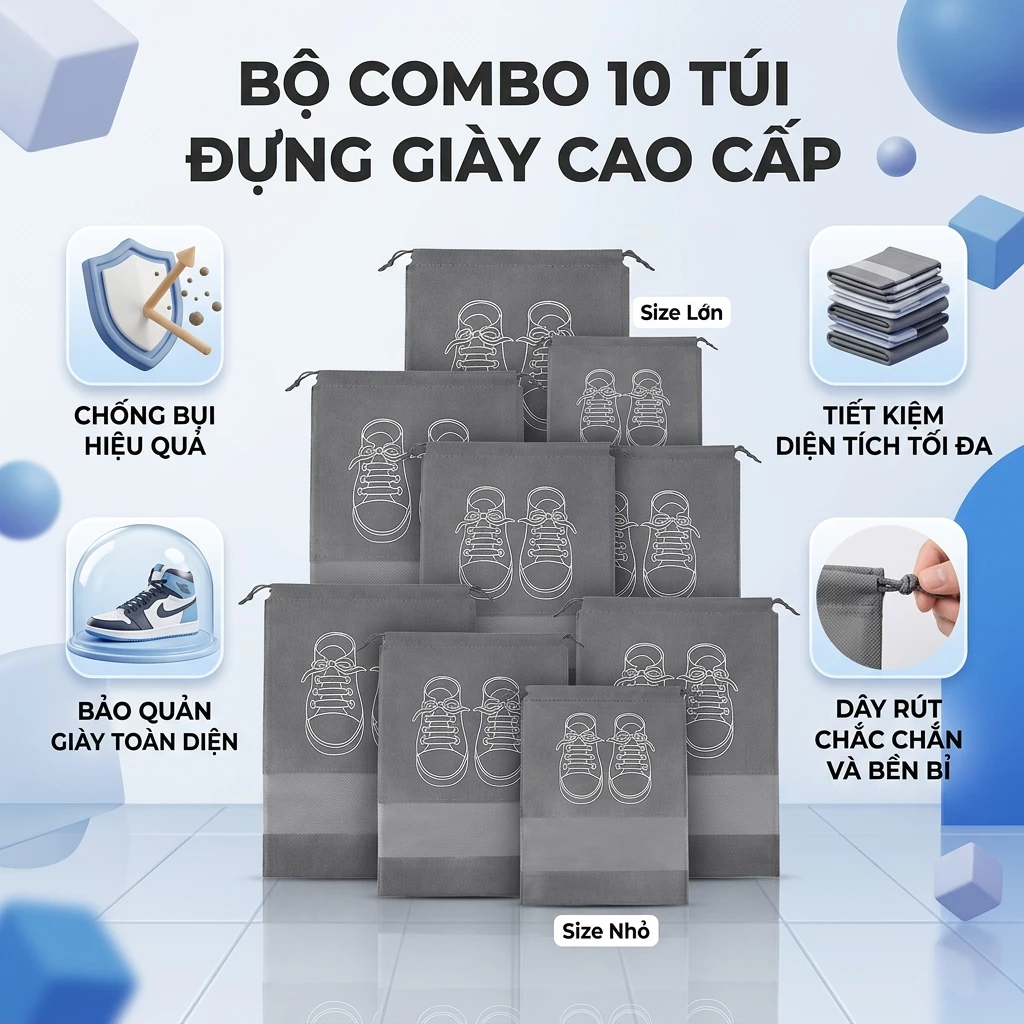 Túi Bảo Quản Giày Dép Du Lịch Gọn Nhẹ – Vải Không Dệt Bền Đẹp, Dễ Dàng Sắp Xếp Hành Lý