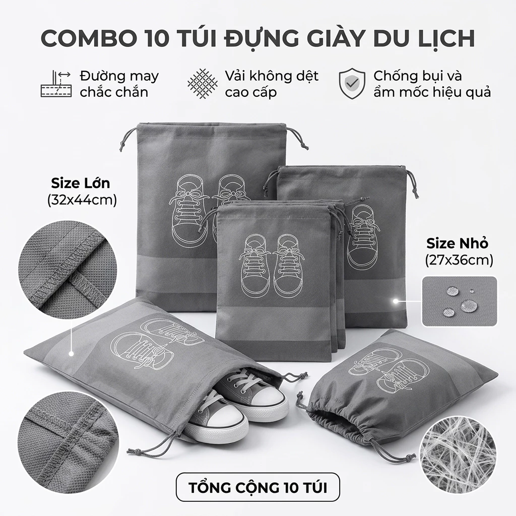 Túi Đựng Giày Nam Nữ Size 36–44 – Dây Rút Tiện Dụng, Giữ Giày Sạch Sẽ Và Khô Thoáng