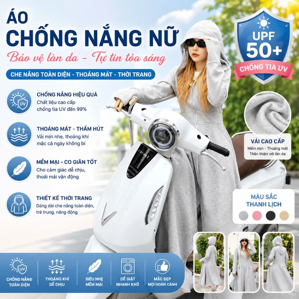 [ Hỏa Tốc ] Áo Chống Nắng Toàn Thân PTLUXURY  Nữ Chất Umi Thoáng Mát Chống Tia UV Tuyệt Đối