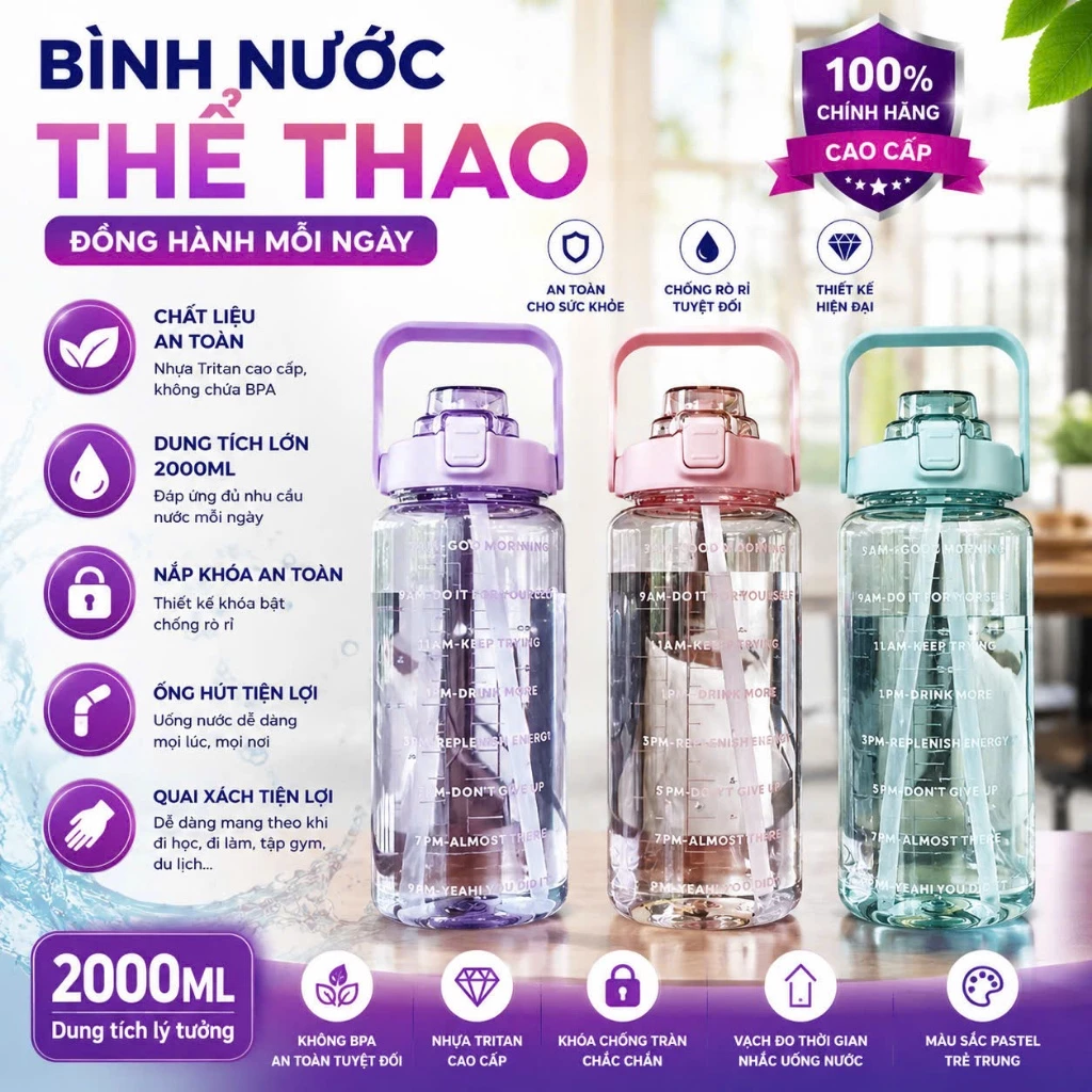 Bình Đựng Nước 2L Có Vạch Chất Liệu Nhựa Cao Cấp - CYAN