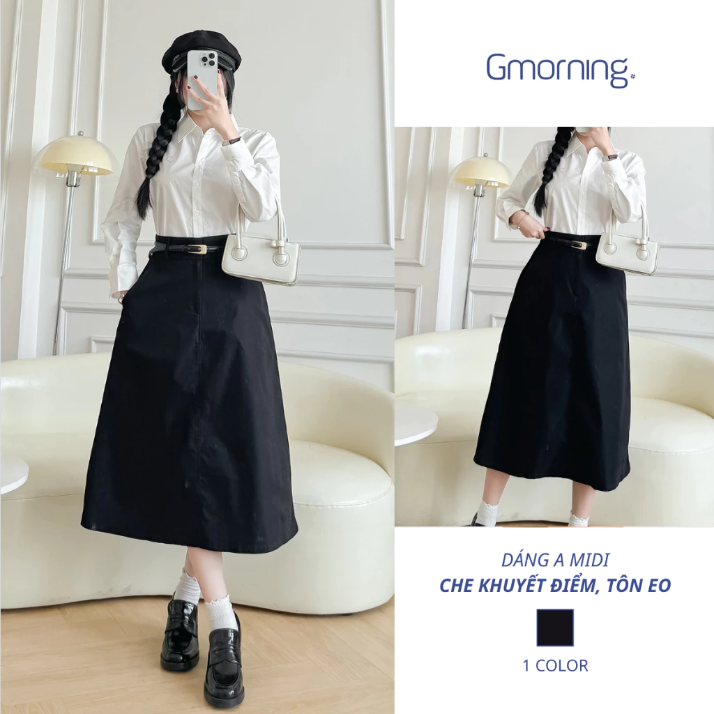 Chân váy nữ dài chữ A midi công sở đi học đi làm trẻ trung thanh lịch Gmorning - YVG05072