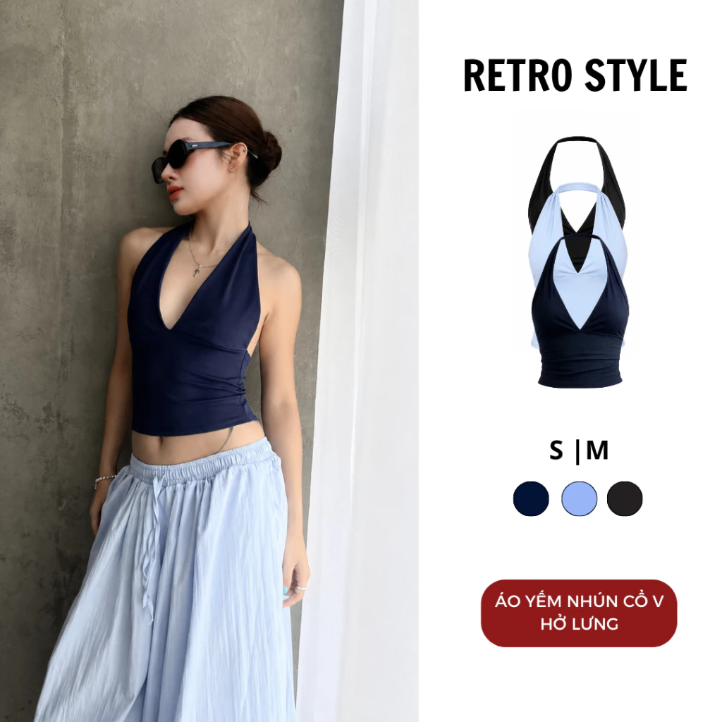 Áo Yếm Nhún Cổ V Sâu Ôm Body Nữ Hở Lưng Quyến Rũ Retrostyle Ao71