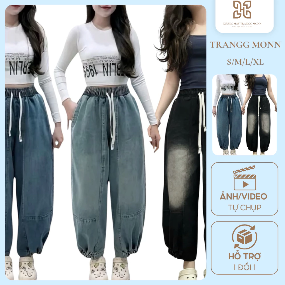 Quần Jean BÈO GẤU Form Dáng Thụng Rộng Thoải Mái Bigsize 80kg Hack Dáng Dễ Mix Đồ Chất Jean Mềm