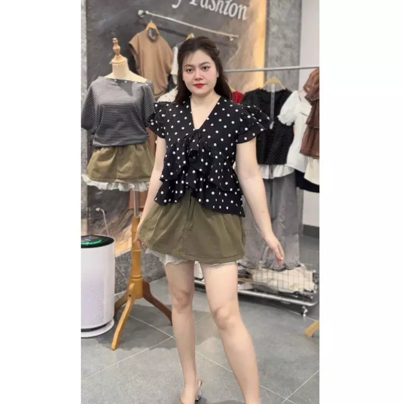 2105 BIGGSIZE Chân váy kaki nữ dáng chữ a phối viền ren