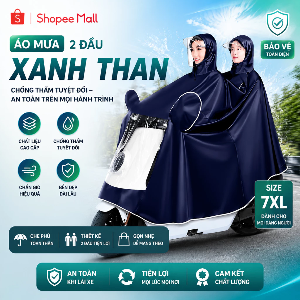 Áo Mưa Đi Xe Máy PTLUXURY Có Kính Che Mưa 1 Người Và 2 Người Đi Xe Máy [ Hàng Tốt ]