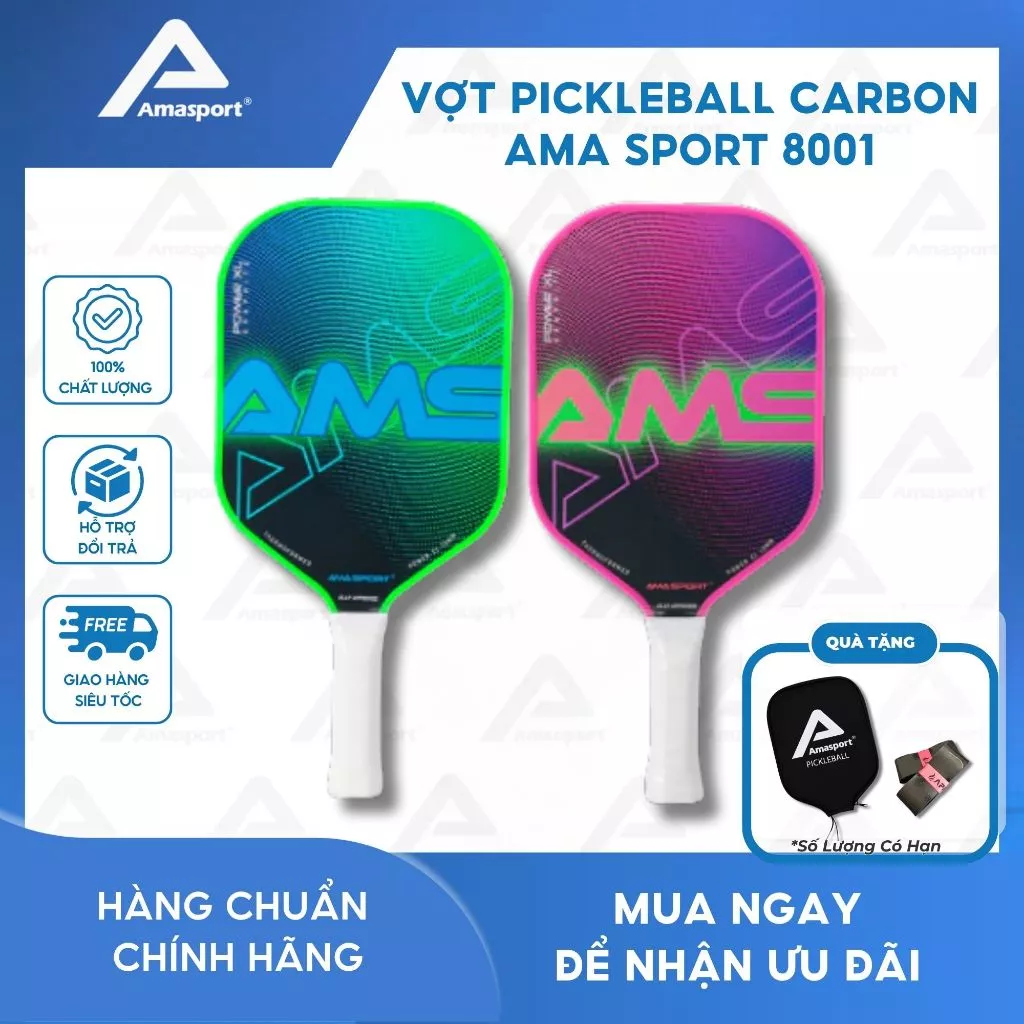 Vợt Pickleball Carbon AMA SPORT 8001 - Mẫu Mới 2024