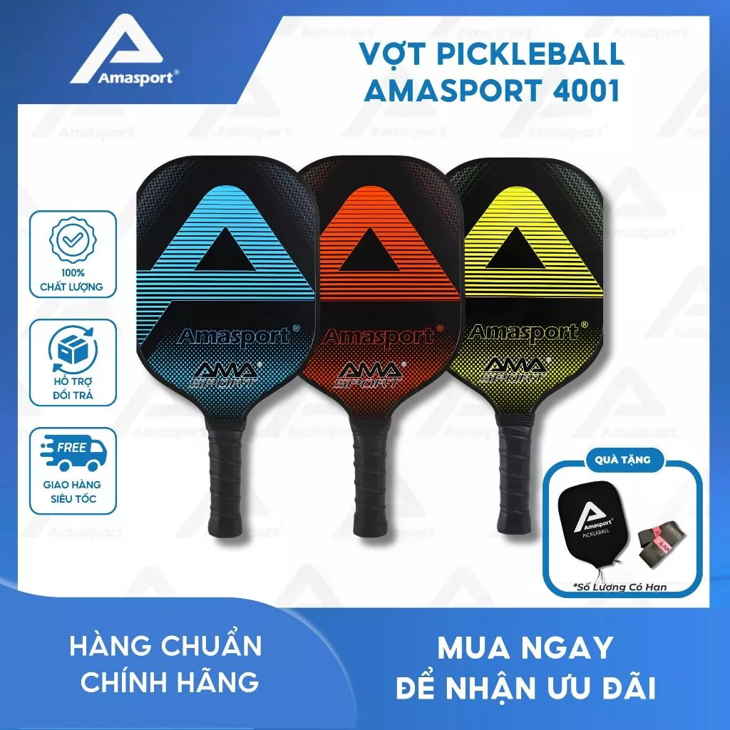 Vợt Thể Thao Pickleball AMASPORT 4001 chính hãng chất liệu sợi carbon pp siêu nhẹ cho người mới chơi