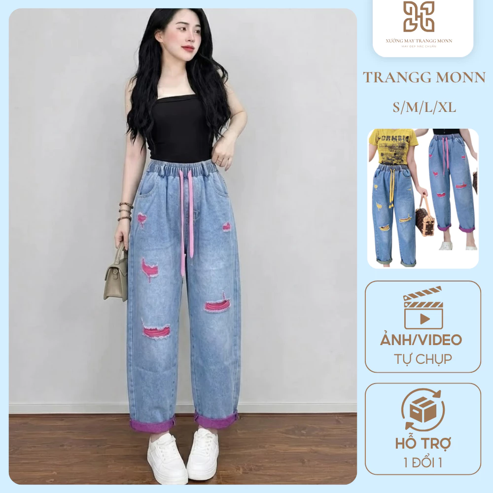 Quần JEAN MÀU Nữ Quốc Dân Dáng BAGGY Rách Thiết Kế Phối Màu Thời Trang Cá Tính Trẻ Trung Form Rộng Dễ Mix Đồ