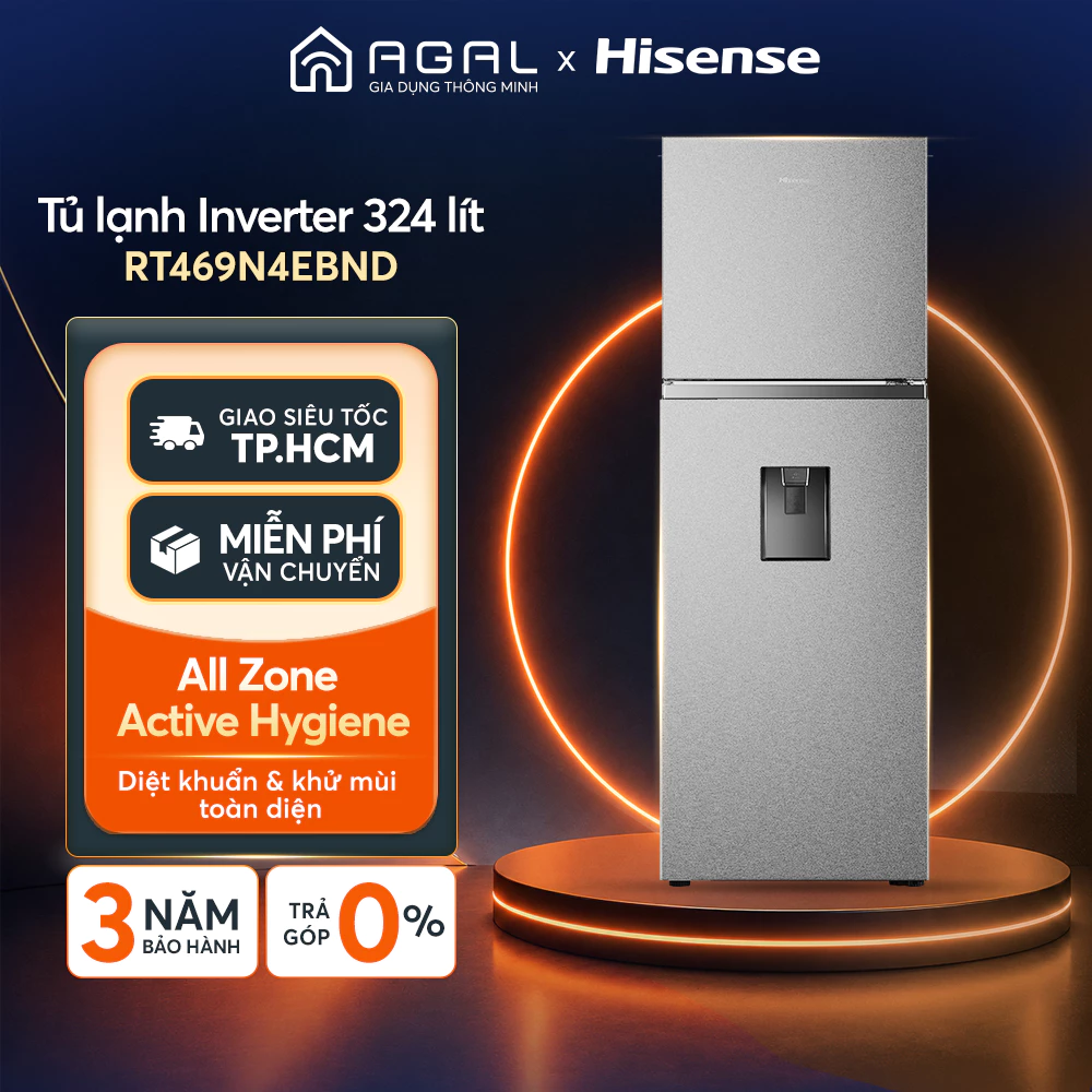 Tủ lạnh Hisense Inverter 324 lít RT469N4EBND Tiết kiệm điện, Trả góp 0%, Bảo hành 3 năm