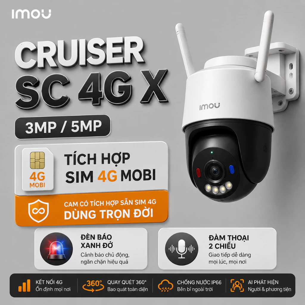 (QUÀ TẶNG đơn cam+thẻ)Camera IMOU 4G K7F 3MP/5MP Kèm SIM 4G Mobi không phát sinh phí tháng