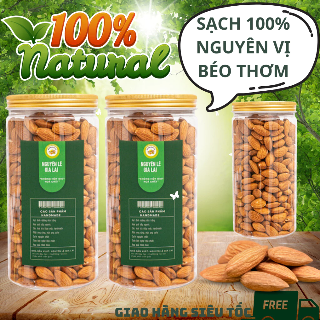 500gr Hạnh nhân sấy nguyên vị, sấy mộc. Có hồ sơ công bố, xuất hóa đơn công ty đầy đủ