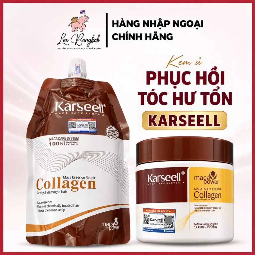 Túi - Hũ Kem Hấp, Ủ, Xả Tóc Collagen Karseell Maca Giúp Phục Hồi Tóc, Giúp Tóc Siêu Mềm Mượt Macca 500ml LEEBANGKOK