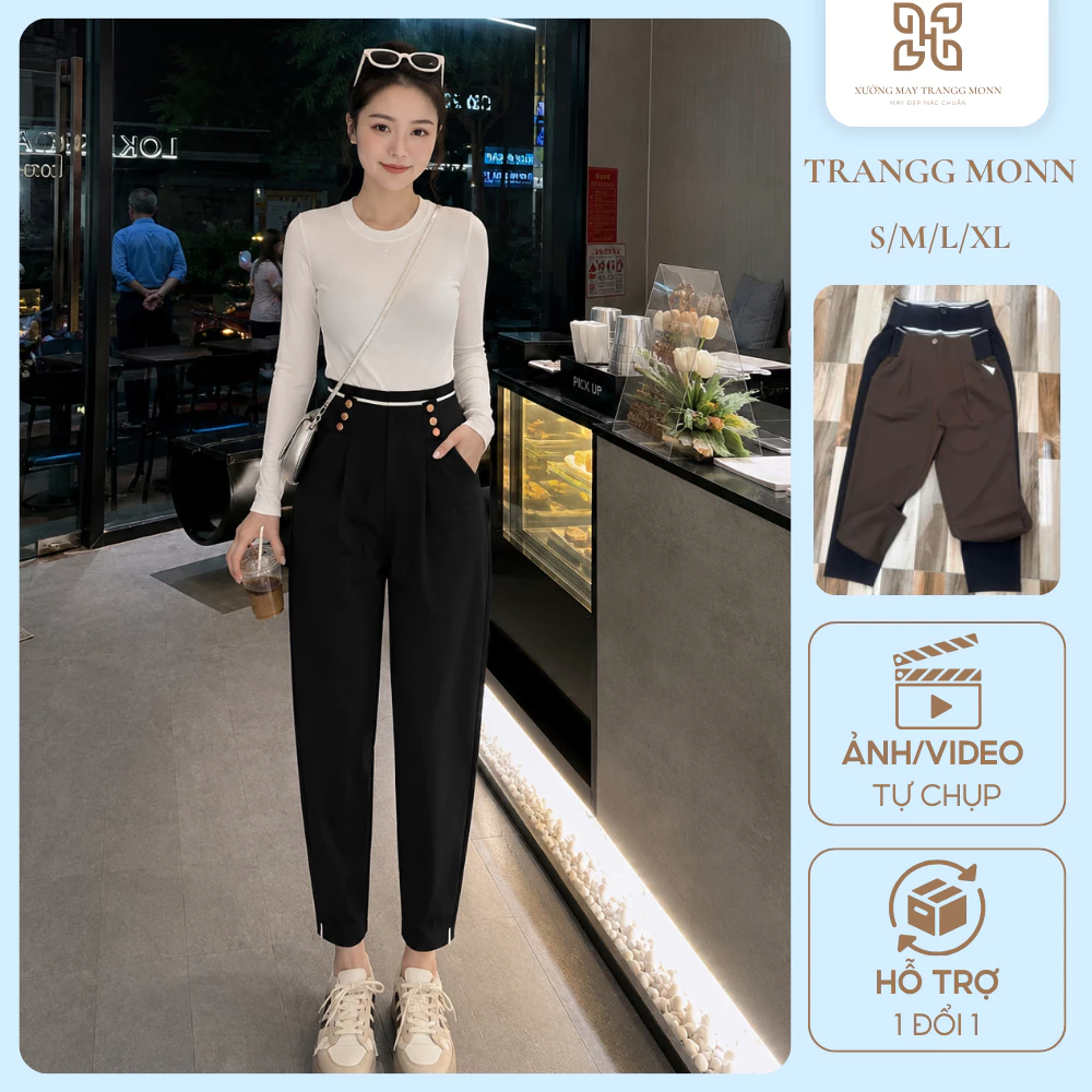 Quần Baggy Nữ Cạp 10 Đính 6 Khuy Bản Cạp Siêu Cao Hack Dáng Chất Vải Umi Hàn Co Giãn Thoải Mái Có Túi Trước
