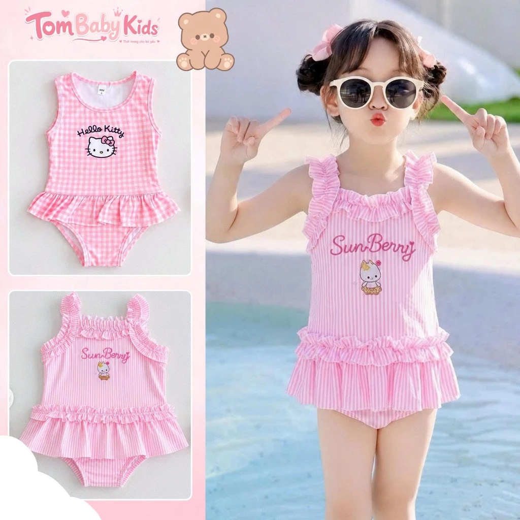 Đồ bơi bé gái liền thân, bộ bơi bé gái caro hồng COMBO SIÊU HỜI, swimsuit bơi cao cấp 7-27kg Tom Baby Kids ĐB-139-HN