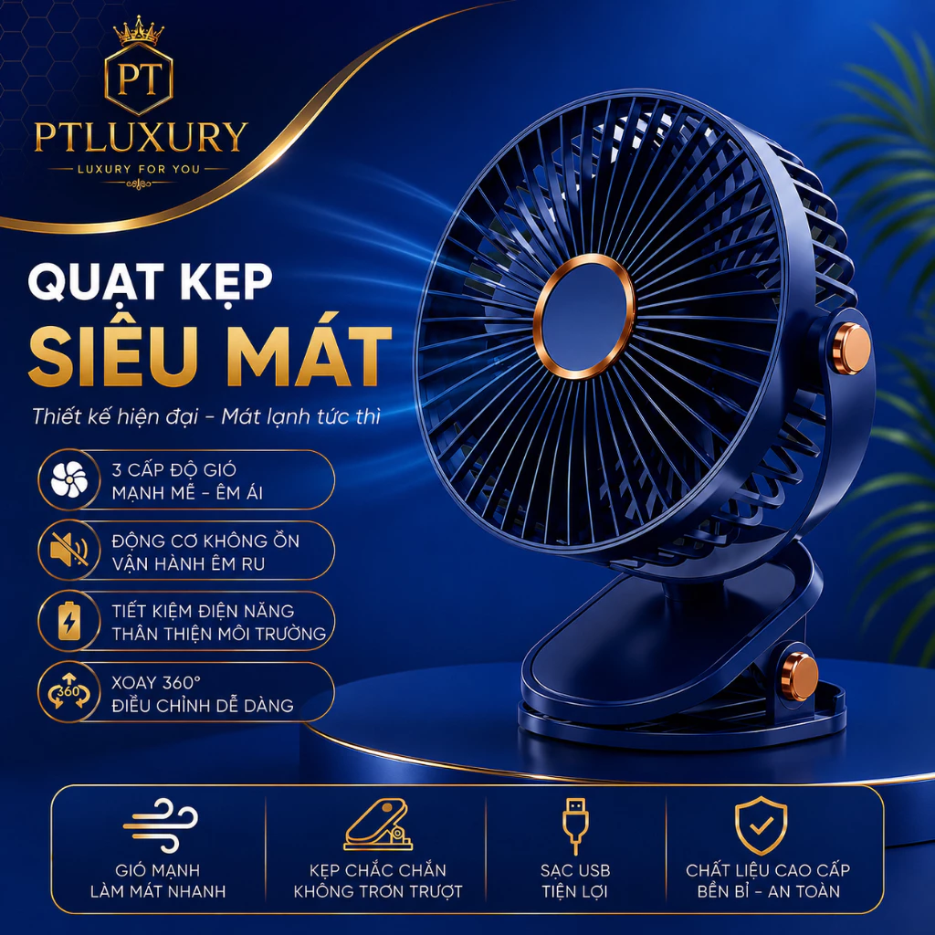 Quạt mini để bàn 5 mức độ gió có đèn led pin 5000 MHA Và 10000 MHA - PTLUXURY