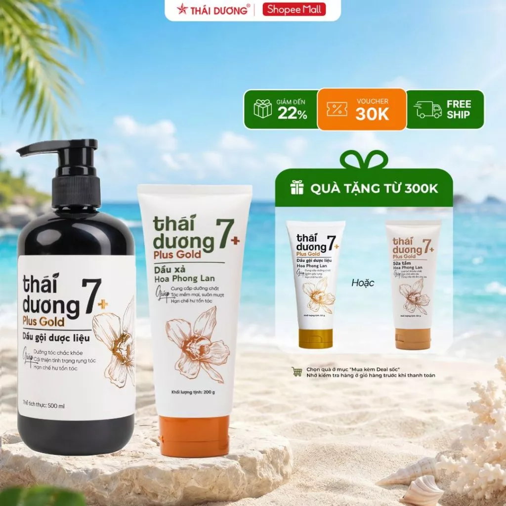 Cặp Dầu gội xả thảo dược Thái Dương 7 Plus Gold 500ml /250ml - Sao Thái Dương
