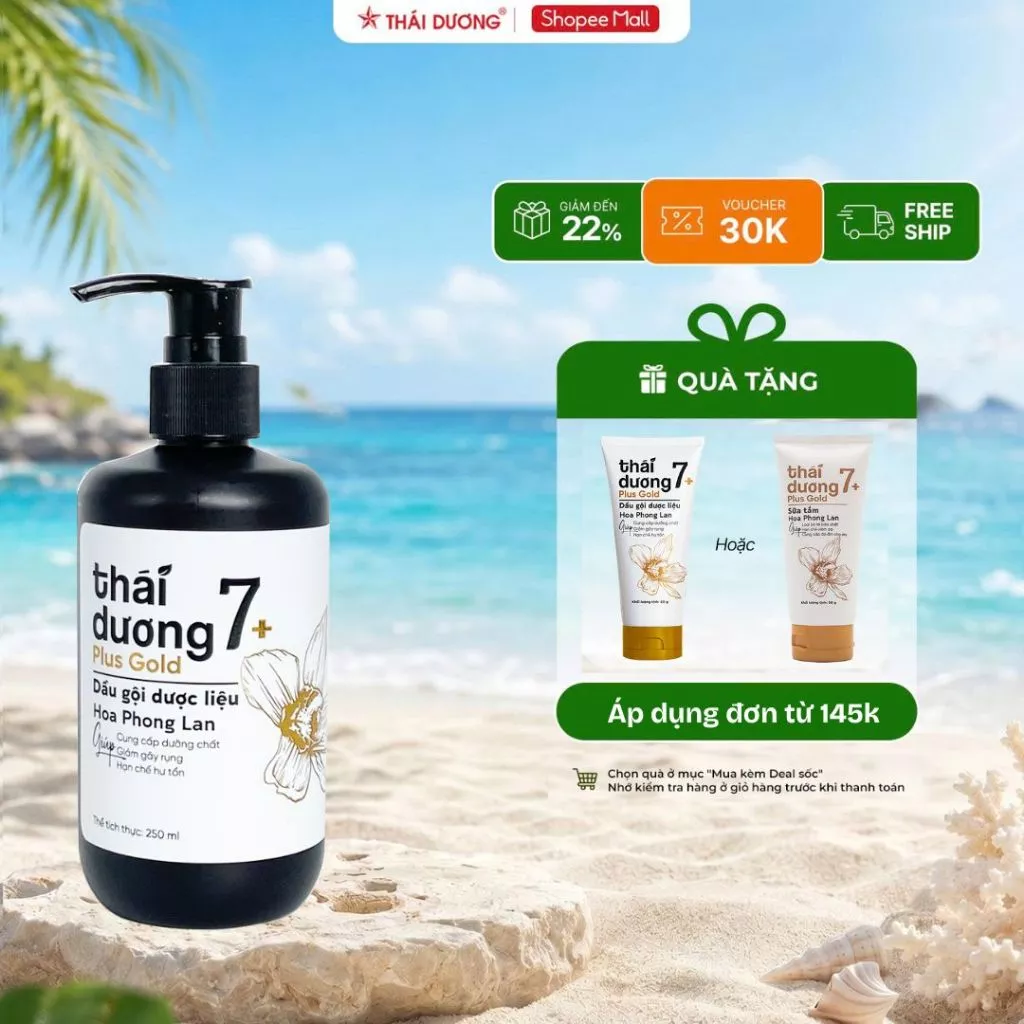 [Quà từ 150K] Dầu gội dược liệu Thái Dương 7 Plus Gold - hộp 1 chai 250ml - Hoa Phong Lan - Sao Thái Dương