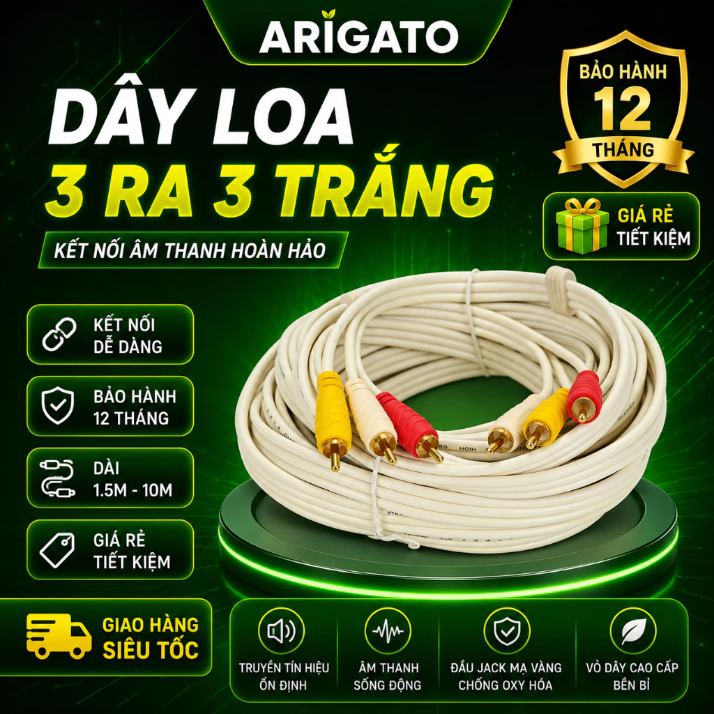 Dây Loa 3 Ra 3 ARIGATO Chính Hãng Dài 1.5M-10M Kết Nối Âm Thanh Ổn Định Cho Laptop Máy Tính