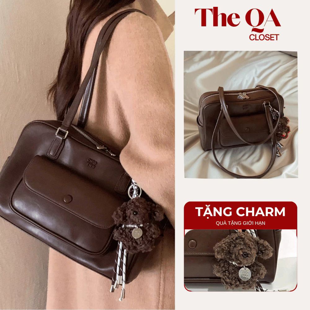 Túi Xách Nữ Đeo Vai Phong Cách Cổ Điển, Túi Hộp Chio Size 33 Tặng Charm Gấu