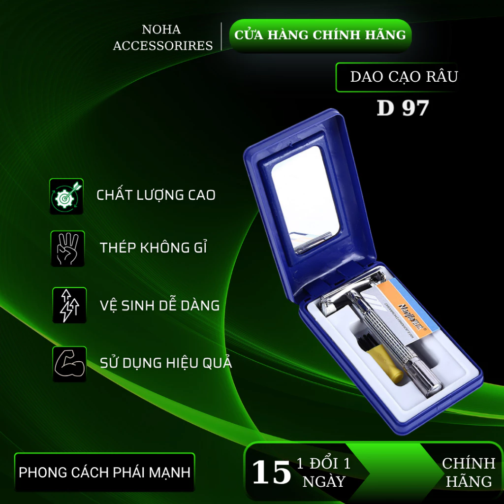 Dao Cạo Râu hai lưỡi bằng thép không gỉ an toàn có gương tiện dụng D97
