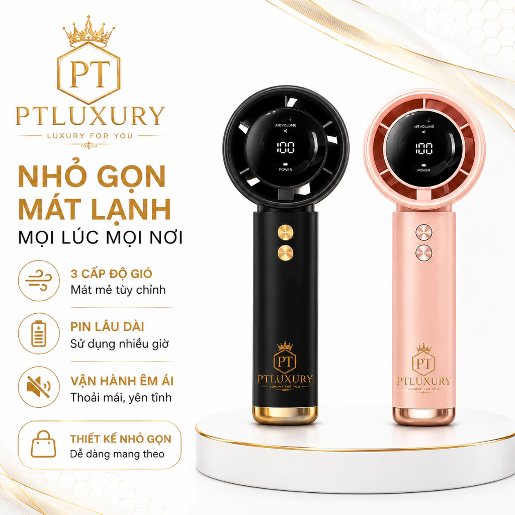 Quạt Cầm Tay Mini PTLUXURY Gấp Gọn Tích Điện 5 Cấp Độ Gió Dung Lượng Pin 10000 MHA