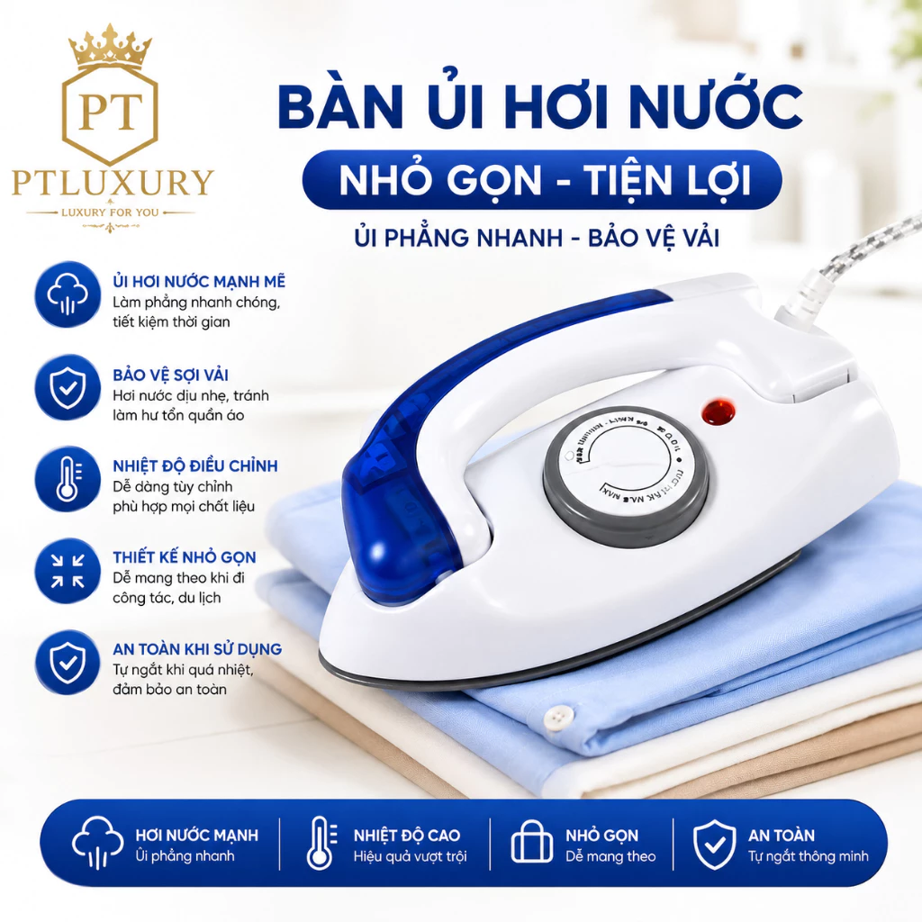 Bàn Là Hơi Nước PTLUXURY Gấp Gọn Có Thể Mang Đi Du Lịch