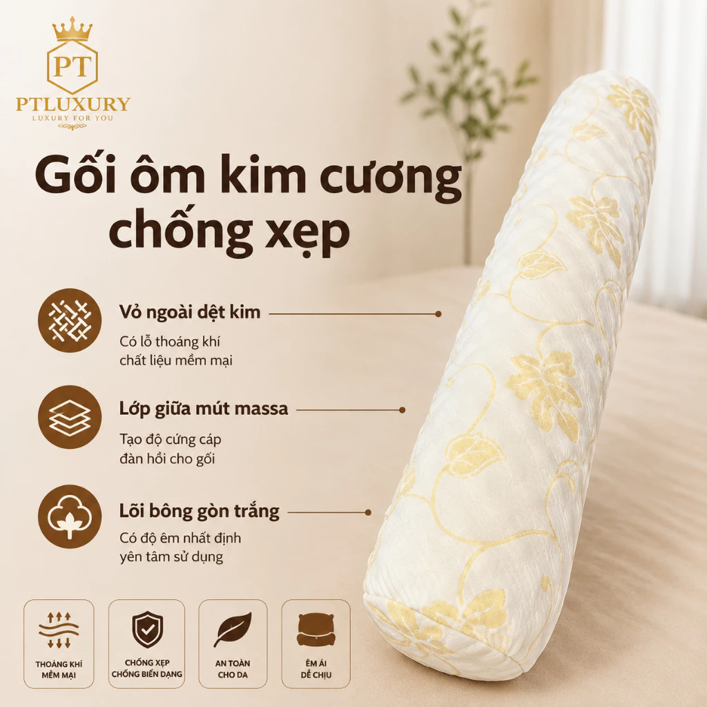 Gối Ôm PTLUXURY Cao Su Non Nhân Tạo Đàn Hồi và Thoáng Khí Dài 1M