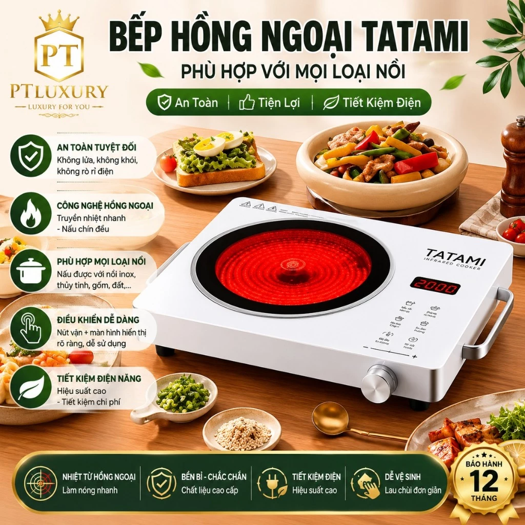 Bếp hồng ngoại PTLUXURY đa năng công suất cao 3500W không kén nồi không bức xạ tiết kiện điện