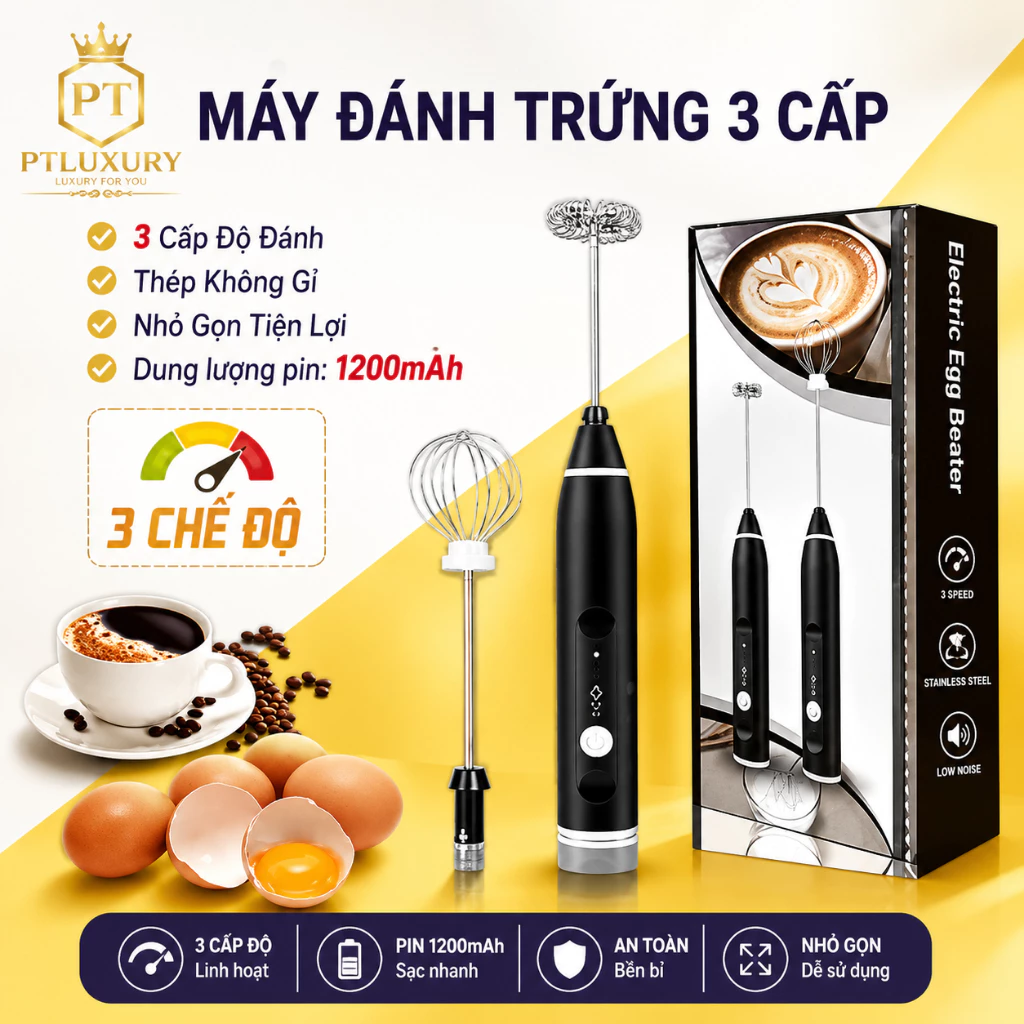 Máy Đánh Trứng Đánh Sữa Và Tạo Bọt Cafe Cầm Tay Không Dây Chính Hãng 3 Cấp Độ, Hỗ Trợ Sạc Pin [ HÀNG TỐT ]
