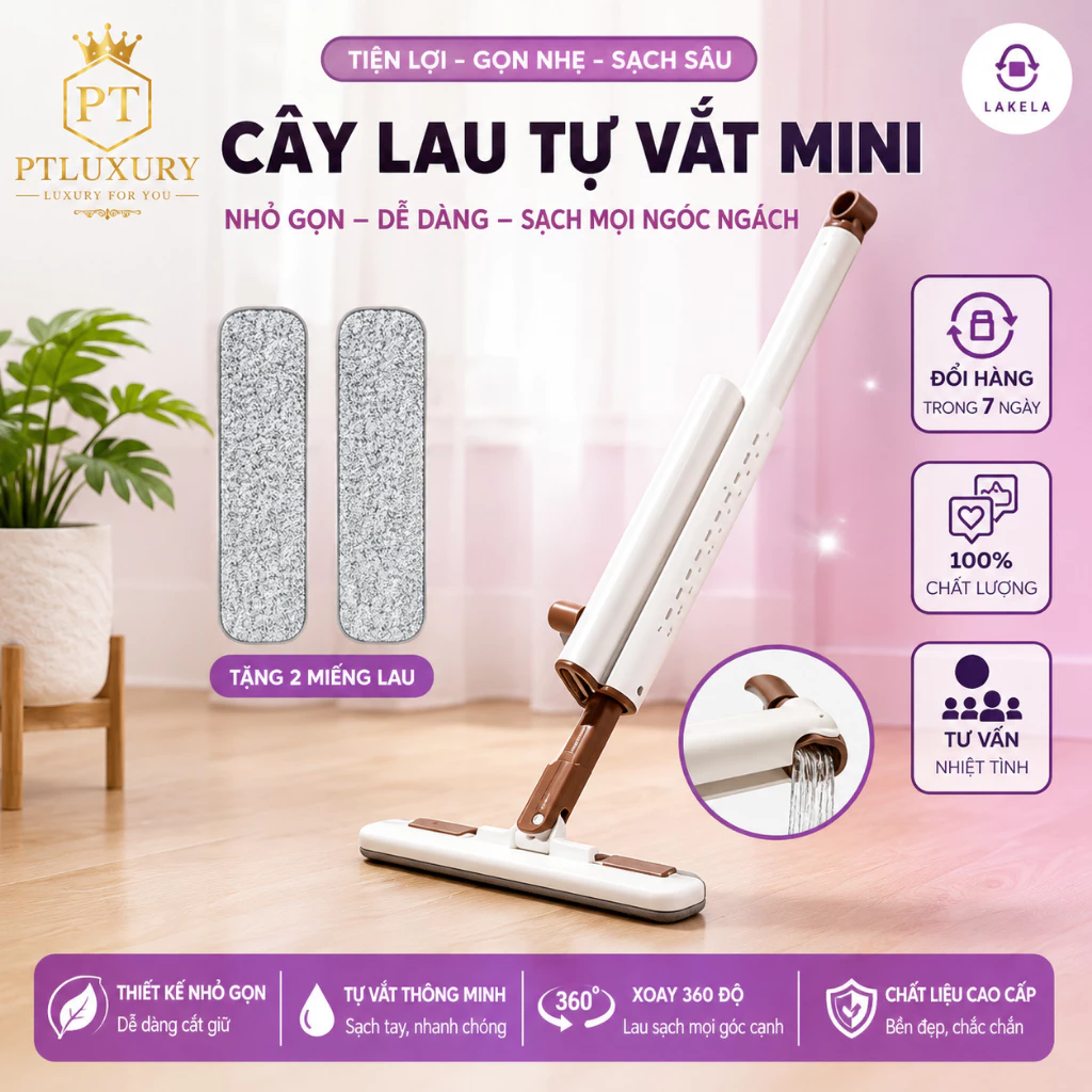 Cây Lau Tự Vắt Mini Đa Năng Kèm 2 Bông Lau , Cây Lau Bàn Bếp Cầm Tay Nhỏ Gọn Tiện Lợi, Có Gạt Nước