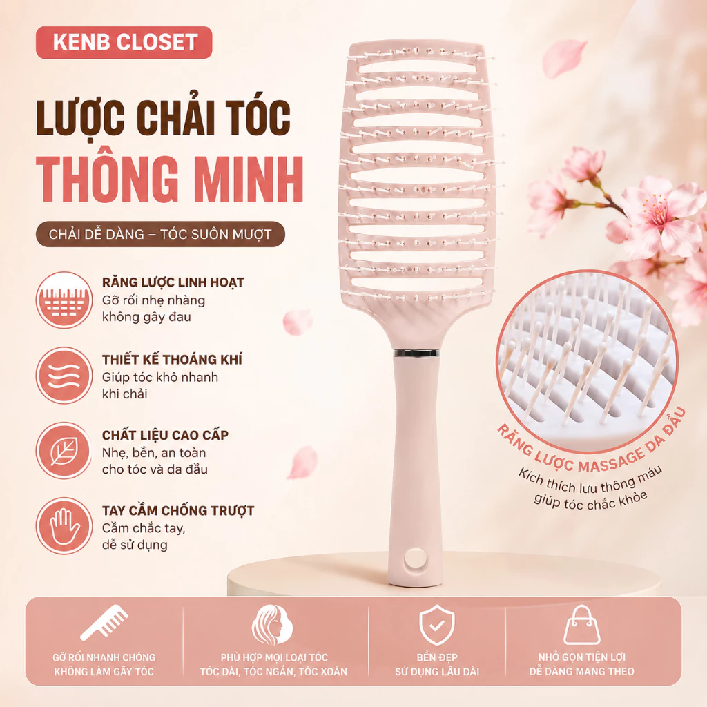 Lược Chải Tóc PTLUXURY Giúp Mát Sa Da Đầu Sử Dụng Tại Nhà Cực Kỳ Tiện Lợi [ Hàng Tốt ]