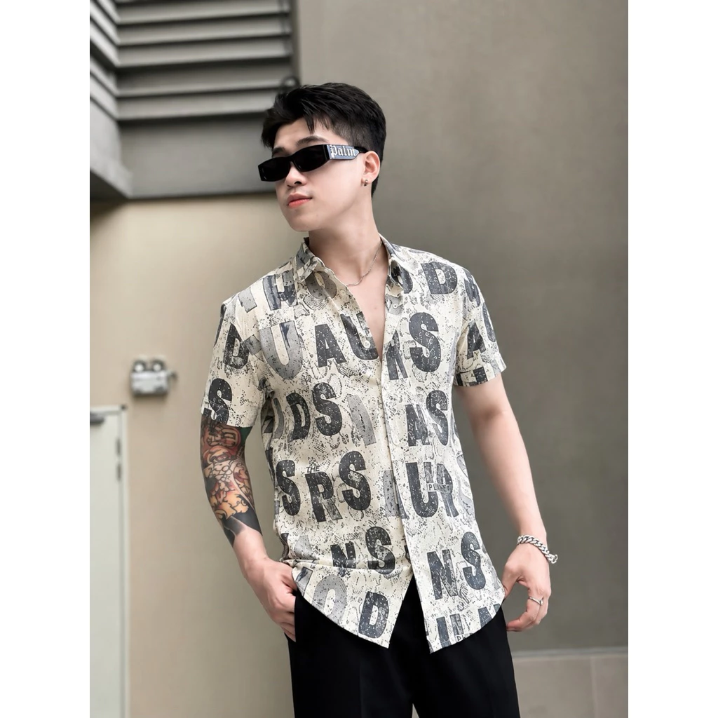 Áo Sơ Mi Nam Tay Ngắn Hoạ Tiết In 3D Chất Liệu Mango - Đứng From Tôn Dáng, Co Dãn Nhẹ Không Phai Màu