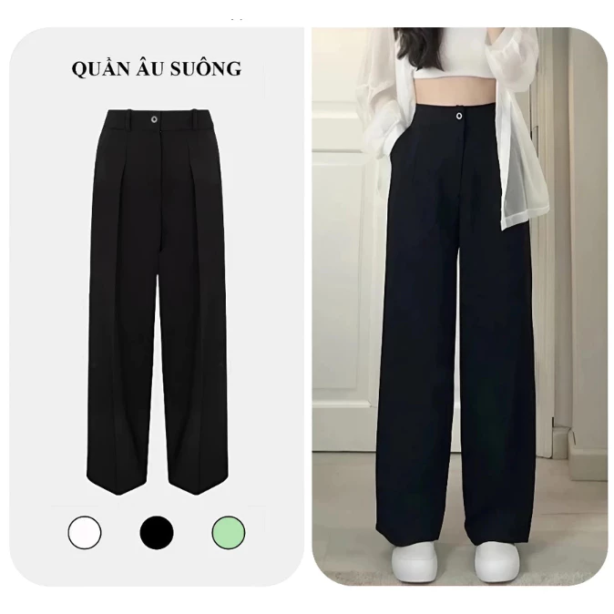 Quần Tây Nữ Ống Rộng Cạp Cao Công Sở 1 Cúc, Quần Âu Nữ Ống Đứng Dáng Suông Chất Vải Cao Cấp QA228