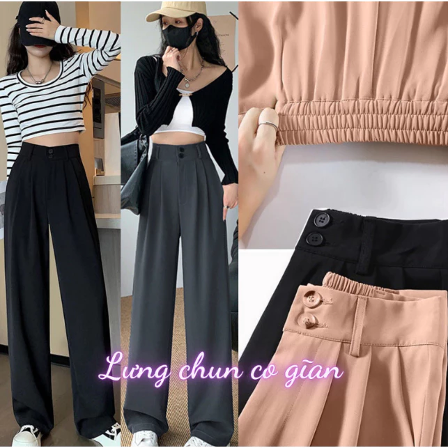 Quần tây nữ ống suông lưng chun cạp cao khóa trước Dáng Dài 100cm cạp bản to 7cm lưng cao siêu tôn dáng QA235