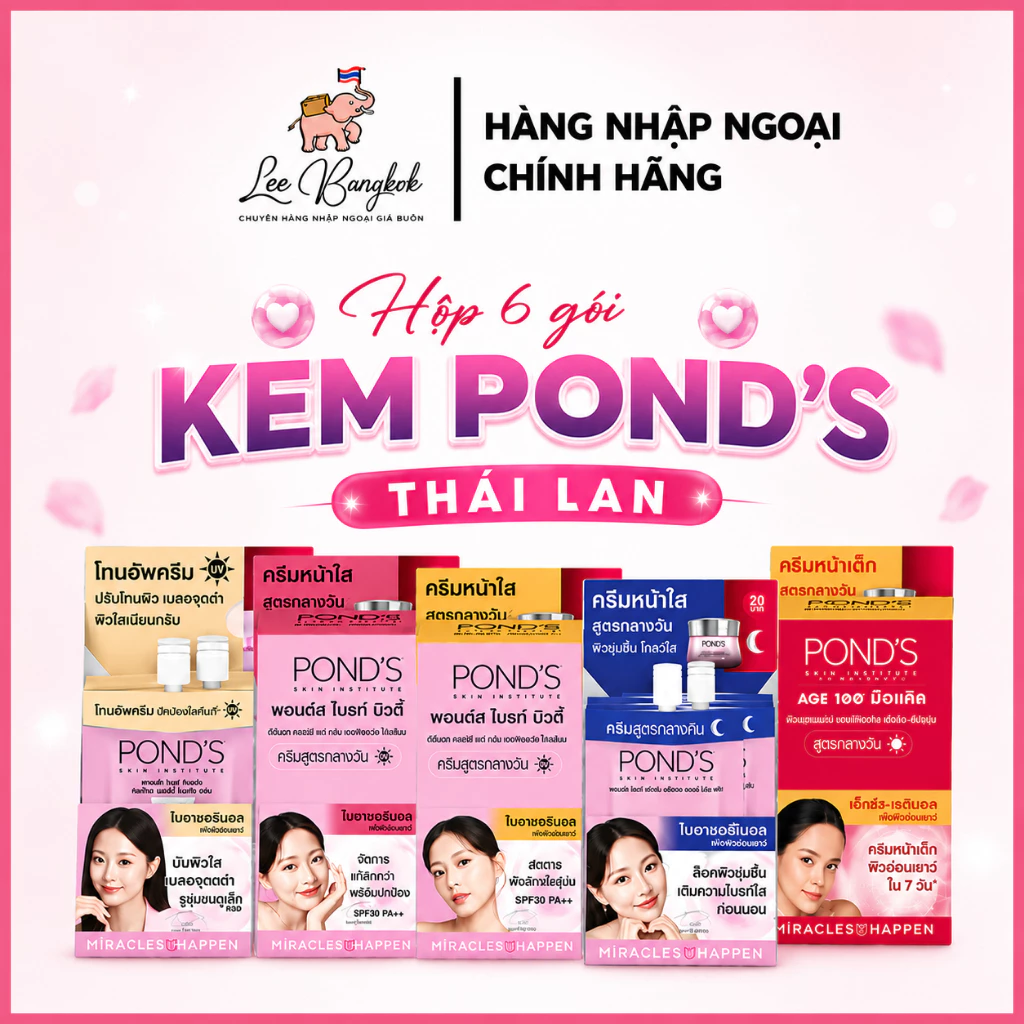 [Mẫu Mới] Hộp 6 Gói Kem Dưỡng Trắng Sáng Da Mặt, Chống Nắng Ponds / Pond's Bright Beauty Miracle Face Thái 7g LEEBANGKOK