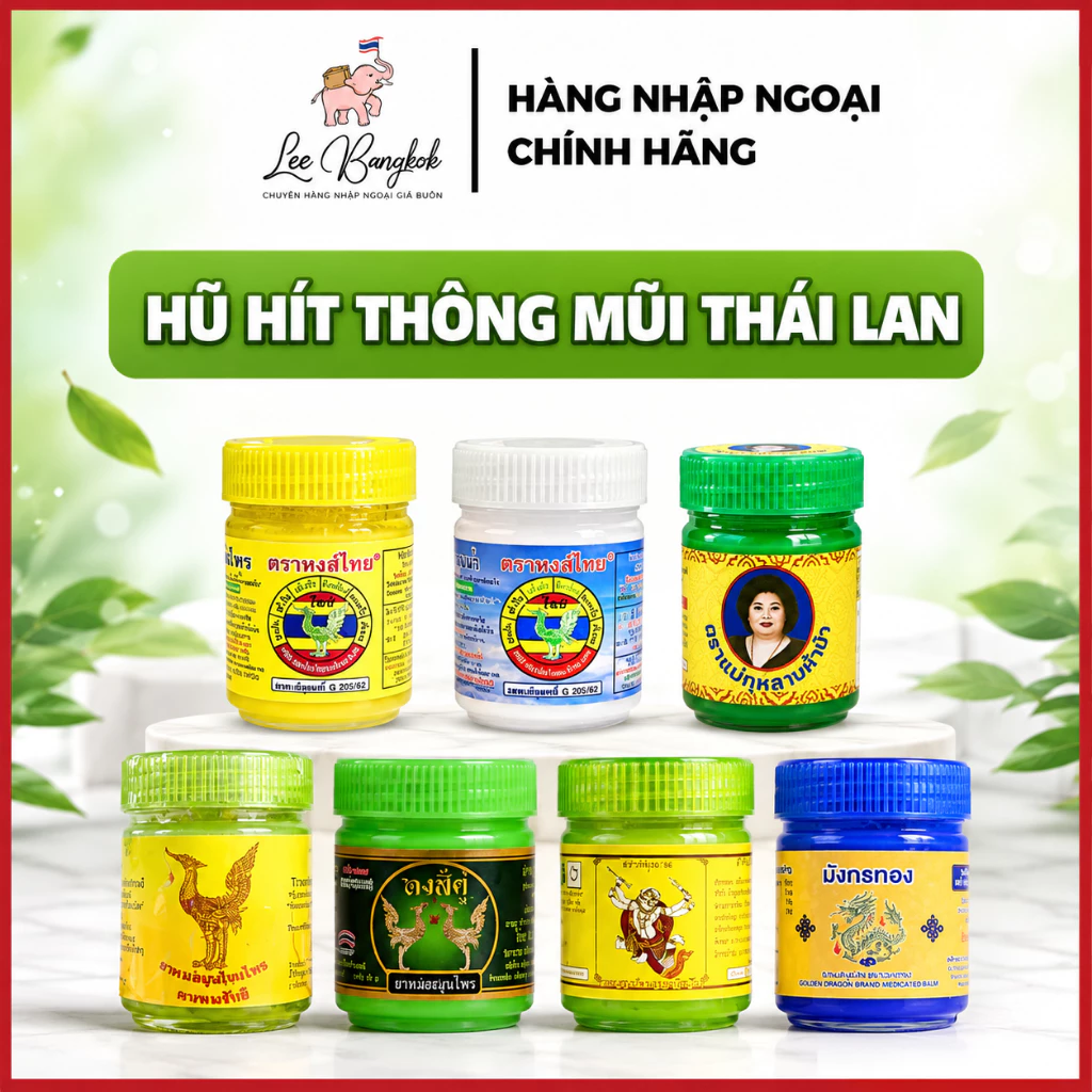 [CHUẨN THÁI] Hũ, Ống, Lọ Dầu Hít Xoang Thông Mũi Hũ Herbal Inhalant HONGTHAI / HONG THAI Brand 5-10g LEEBANGKOK