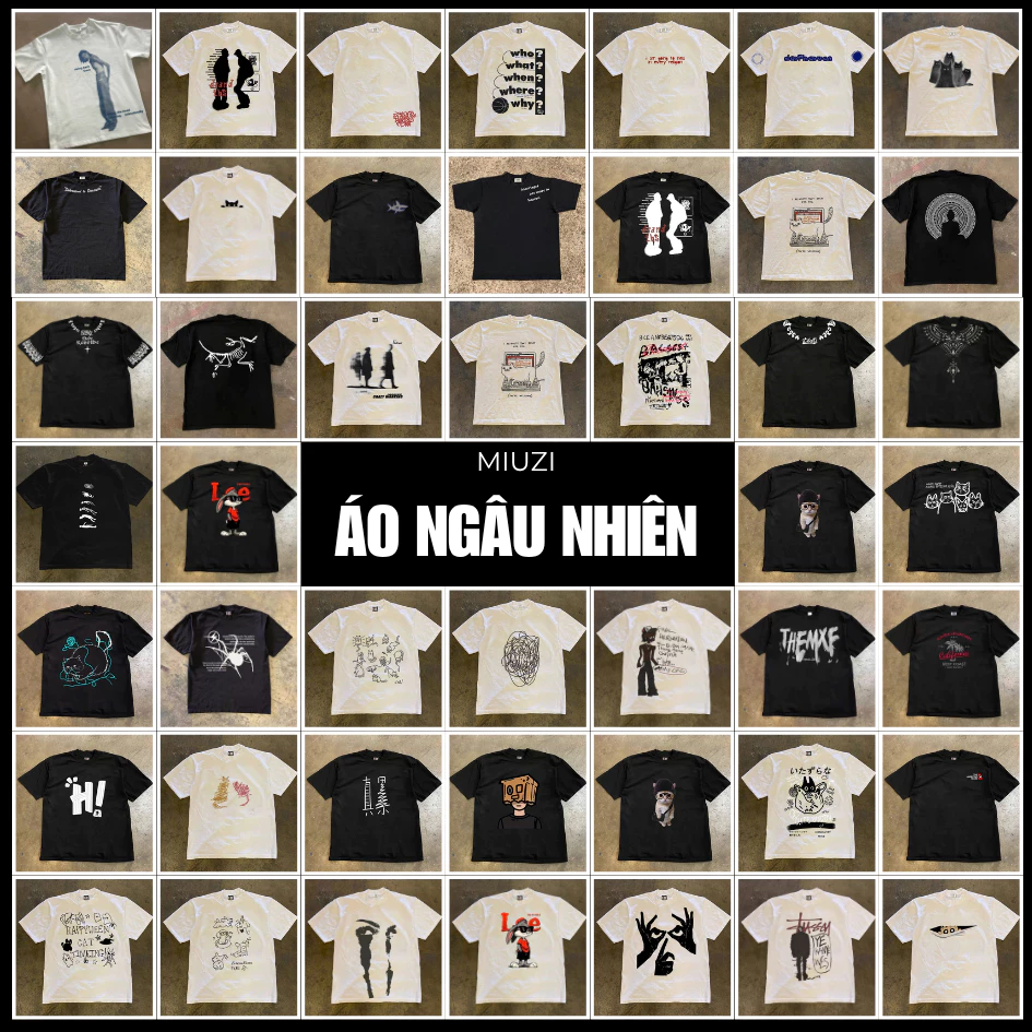 [ NGẪU NHIÊN ] Áo Thun Miuzi Mã Ngẫu Nhiên 2 Màu Đen Trắng Chất Cotton 250GSM In Hình.