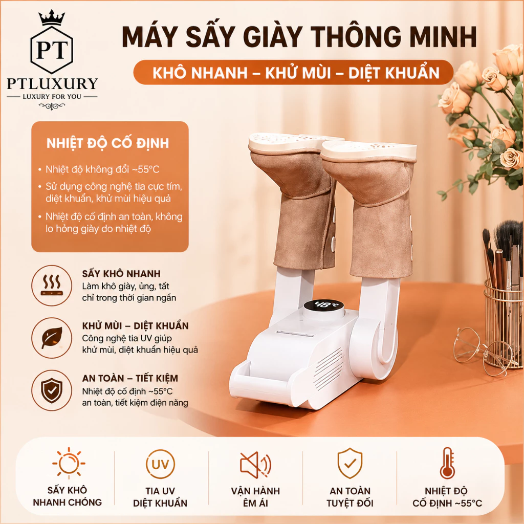 Máy sấy giày PTLUXURY đa năng khử trùng thông minh bằng tia cực tím khử mùi