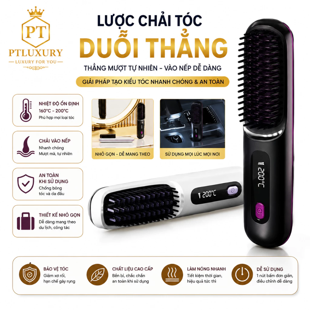 [ Hỏa Tốc ] Lược Điện Duỗi Tóc Ion Âm Không Dây Màn Hình Số 3 Chế Độ Nhiệt, Tạo Tóc Mượt, Tạo Kiểu Nhanh