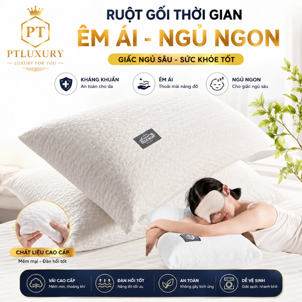 Ruột Gối PTLUXURY Kháng Khuẩn Làm Từ Bông Lụa Êm Ái Chống Xẹp Lún Kích Thước 48 x 74 CM