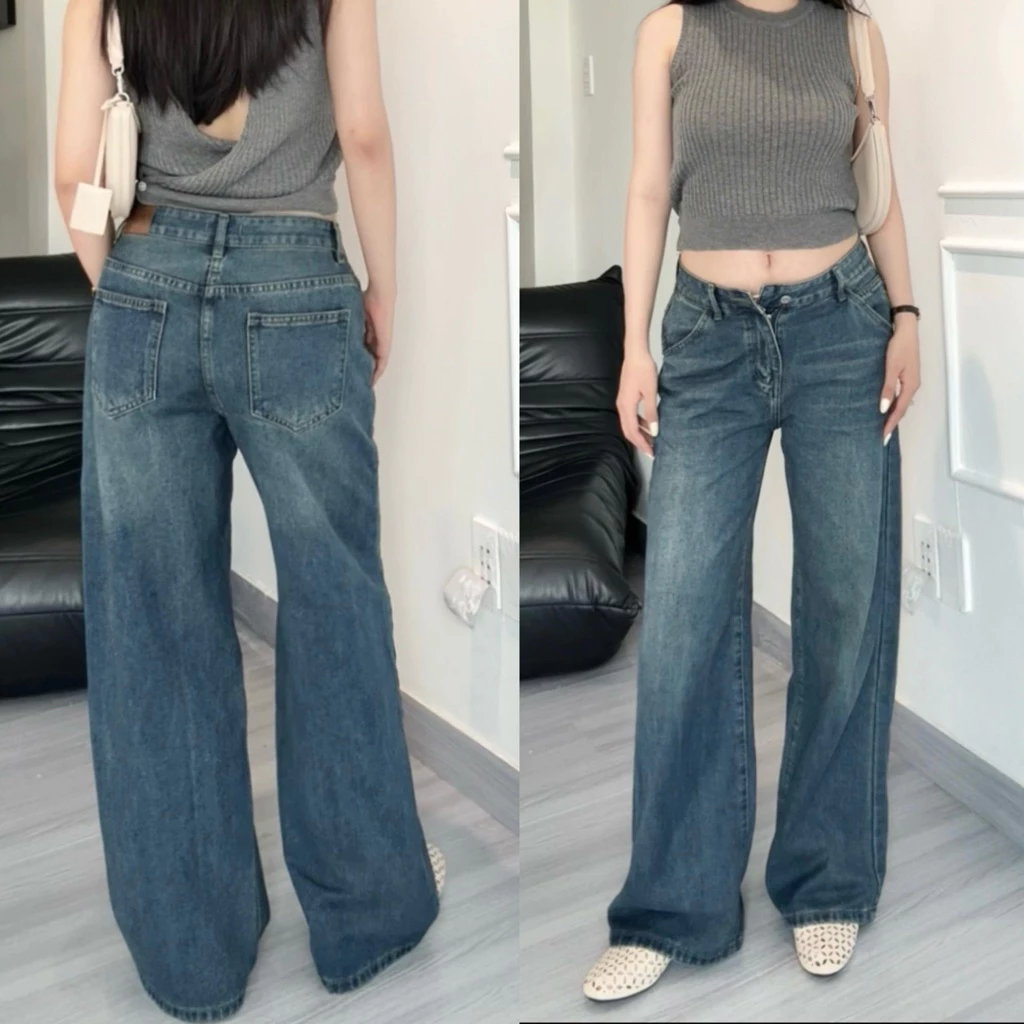 YURI JEANS -(ĐÁY NGẮN) Quần Jean Nữ Ống Suông Lưng Thấp Phong Cách y2k (MÃ67)