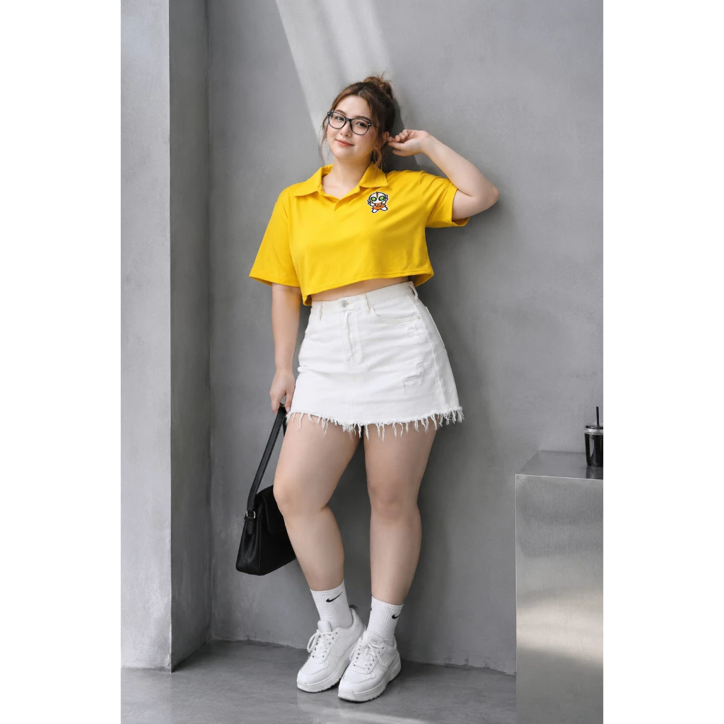 Áo croptop nữ bigsize cổ bẻ phối sticker form rộng tay ngắn nhiều màu size 50-100kg chất thun mềm