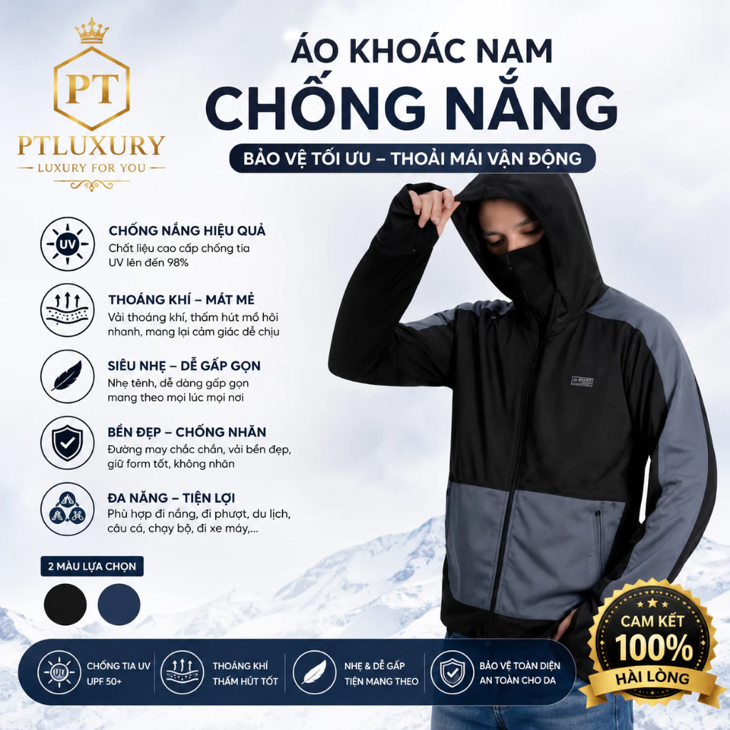 [ Hỏa Tốc ] Áo chống nắng nam PTLUXURY 2 lớp chất vải UMI thoáng mát thấm hút mồ hôi chống tia UV tuyệt đối