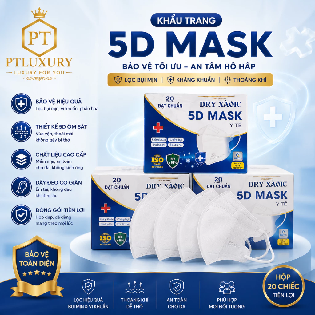 Khẩu trang 5D PTLUXURY Thịnh Phát 1 Hộp 100 Chiếc [  Hàng Chính Hãng ]