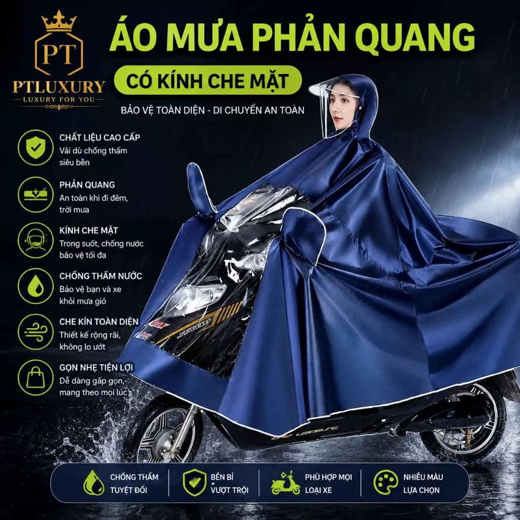 Áo mưa đi xe máy 1 người và 2 người kích thước lớn che phủ toàn thân chống mưa bão tuyệt đối