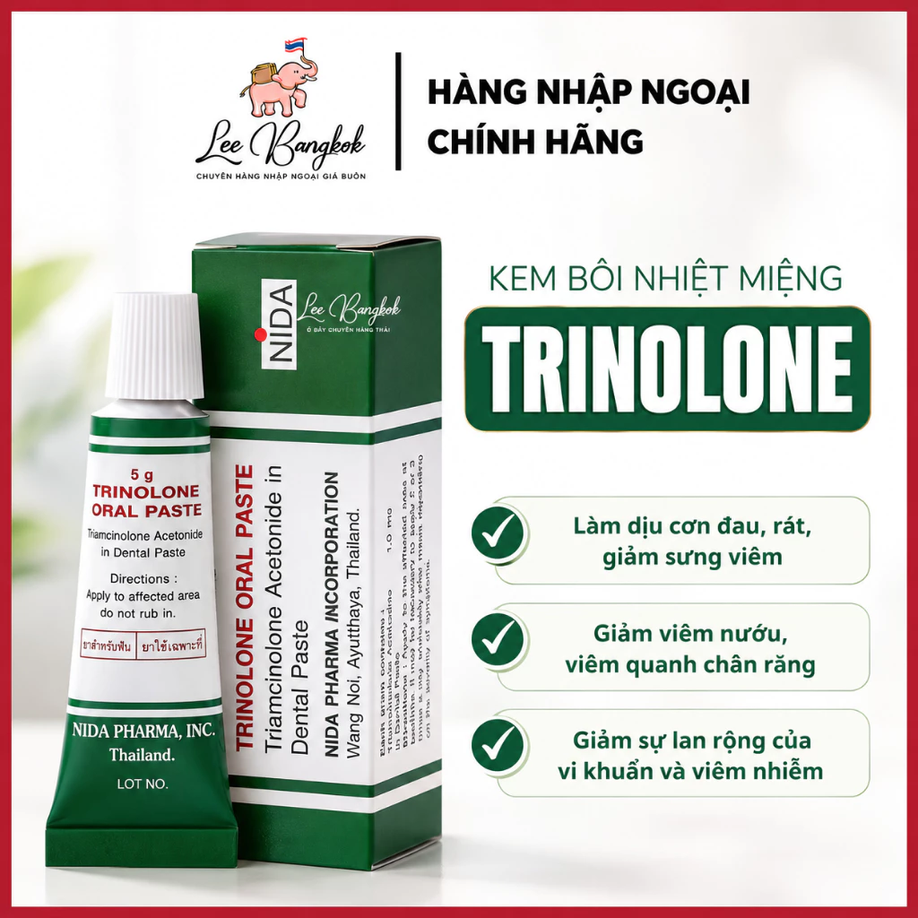 [Chính Hãng Thái] Kem Bôi Nhiệt Miệng Trinolone Oral Paste Thái 5g - Gel Thoa Nhiệt Miệng, Lở Loét Miệng
