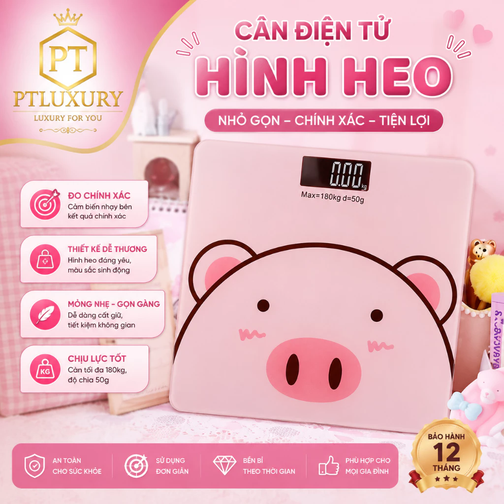 Cân Điện Tử Thông Minh Hình Heo Hồng Đáng Yêu Độ Chính Xác Tuyệt Đối - PTLUXURY
