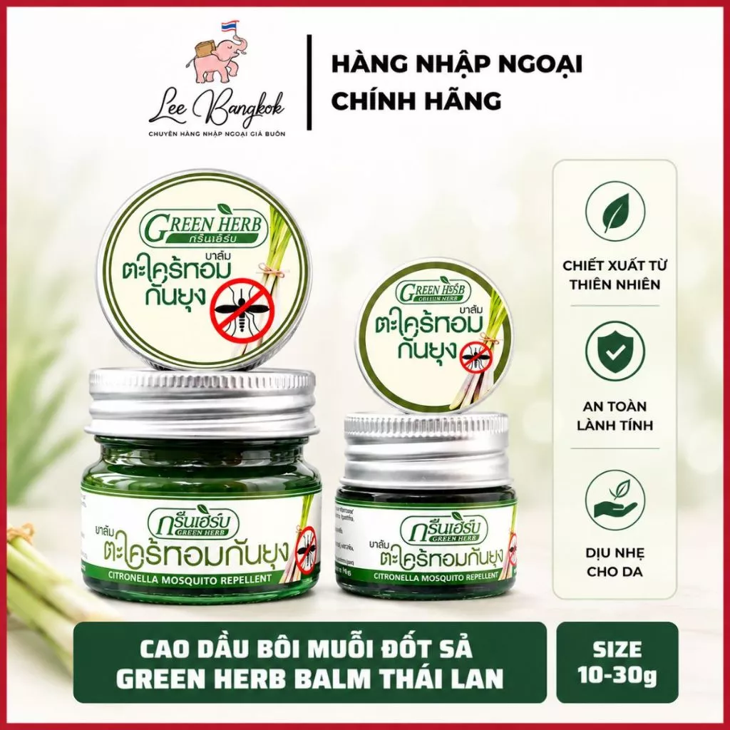 [CHUẨN THÁI] Cao / Dầu Cù Là Sả Bôi, Thoa Muỗi Đốt Green Herb Balm Nắp Trắng Thảo Dược An Toàn Cho Bé Thái Lan 10-20g