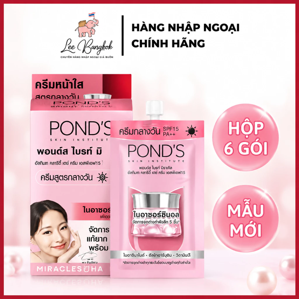 Hộp 6 Gói Kem Dưỡng Trắng Sáng Da Mặt, Chống Nắng SPF15 Ponds / Pond's Nội Địa Thái 6 Gói 7g Tiện Lợi - LEEBANGKOK